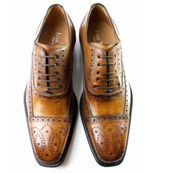 Italian Handmade Men\'s Leather Shoe / Jean Brown Brogue Leather Shoes For Men